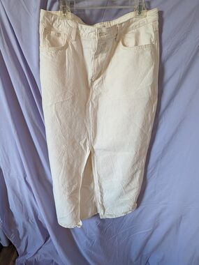 MNG Mango Cream Heavyweight Denim Maxi Skirt Front Slit XXL